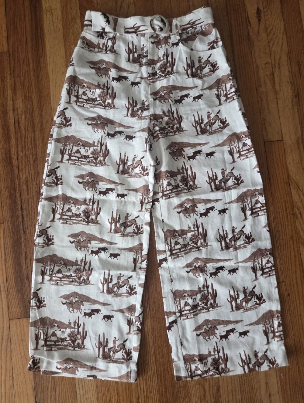 Reformation Riza 100% Linen Pants Sonora Cowboy Print High Rise Wide Leg Size 29 - Picture 2 of 15